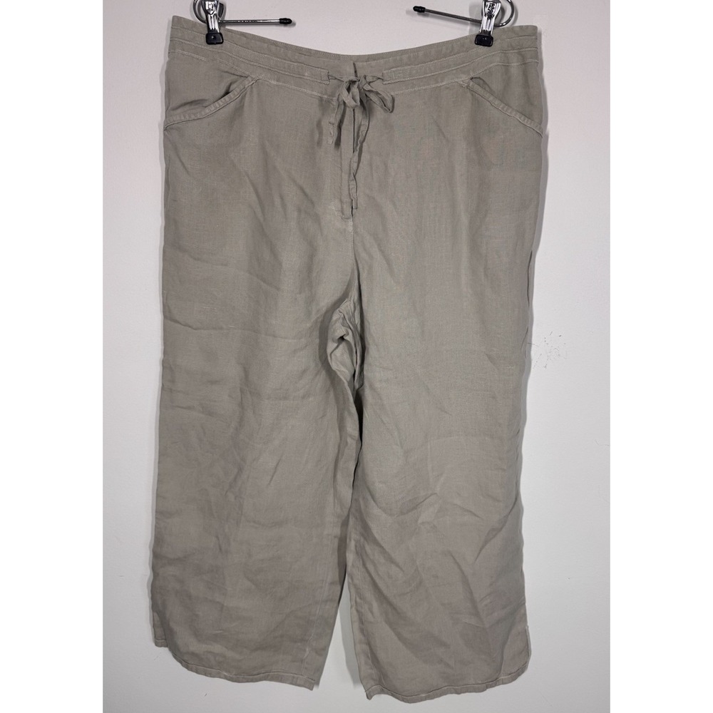 J.Jill Tan Wide Leg Cropped 100% Linen Casual Pull On Pants Women's 16 Lagenlook